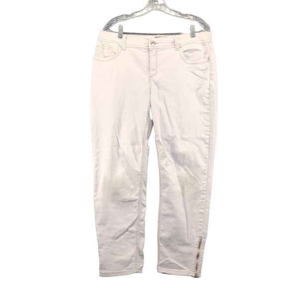 Chico's So Slimming Womens Pants Jeans Size 1.5 Beige Light Gray Ankle Zip - Picture 1 of 12
